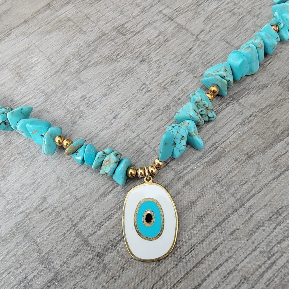 New Turquoise Stone Necklace boho sterling silver handmade unique - Picture 4 of 6